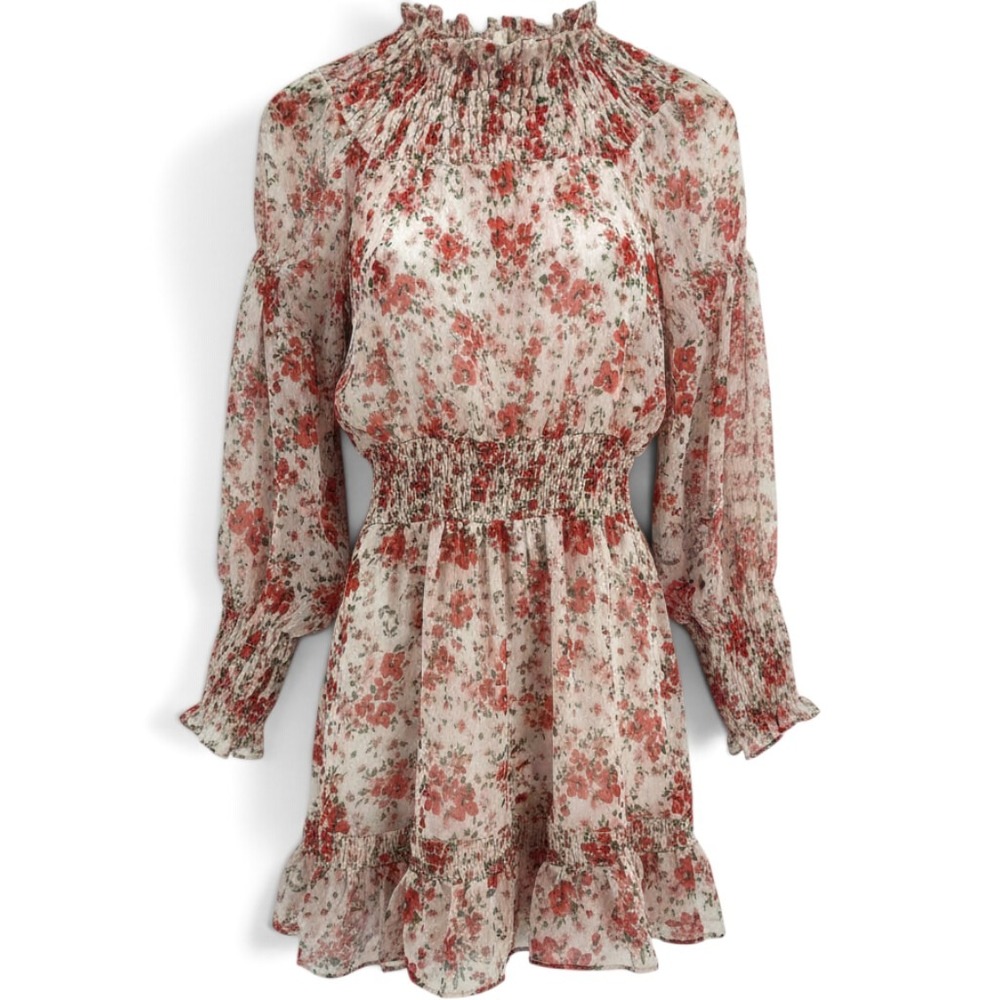 MISA Los Angeles Mini Dress Kids S Floral Smocked Red EUC